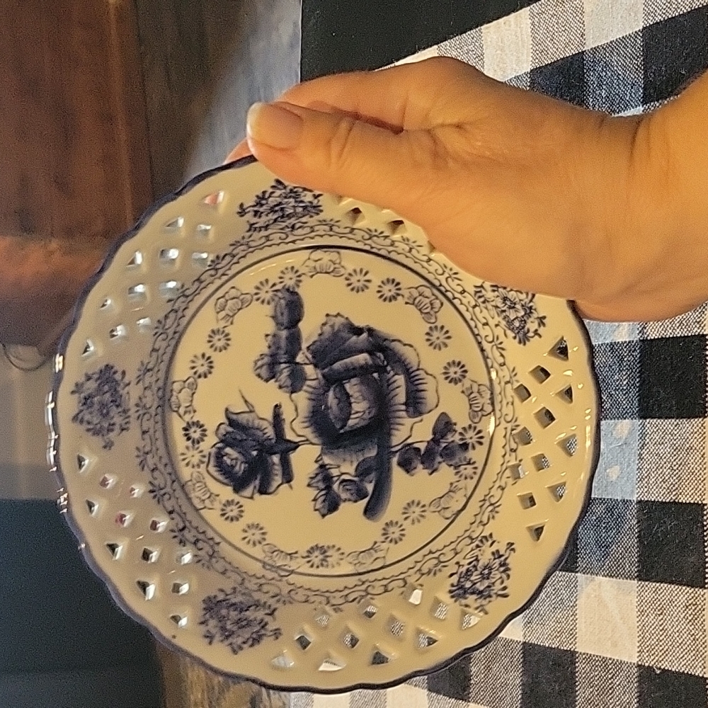 Vintage Asian Pierced fruit bowl/ Sieve,Small for cherries,plums.EUC